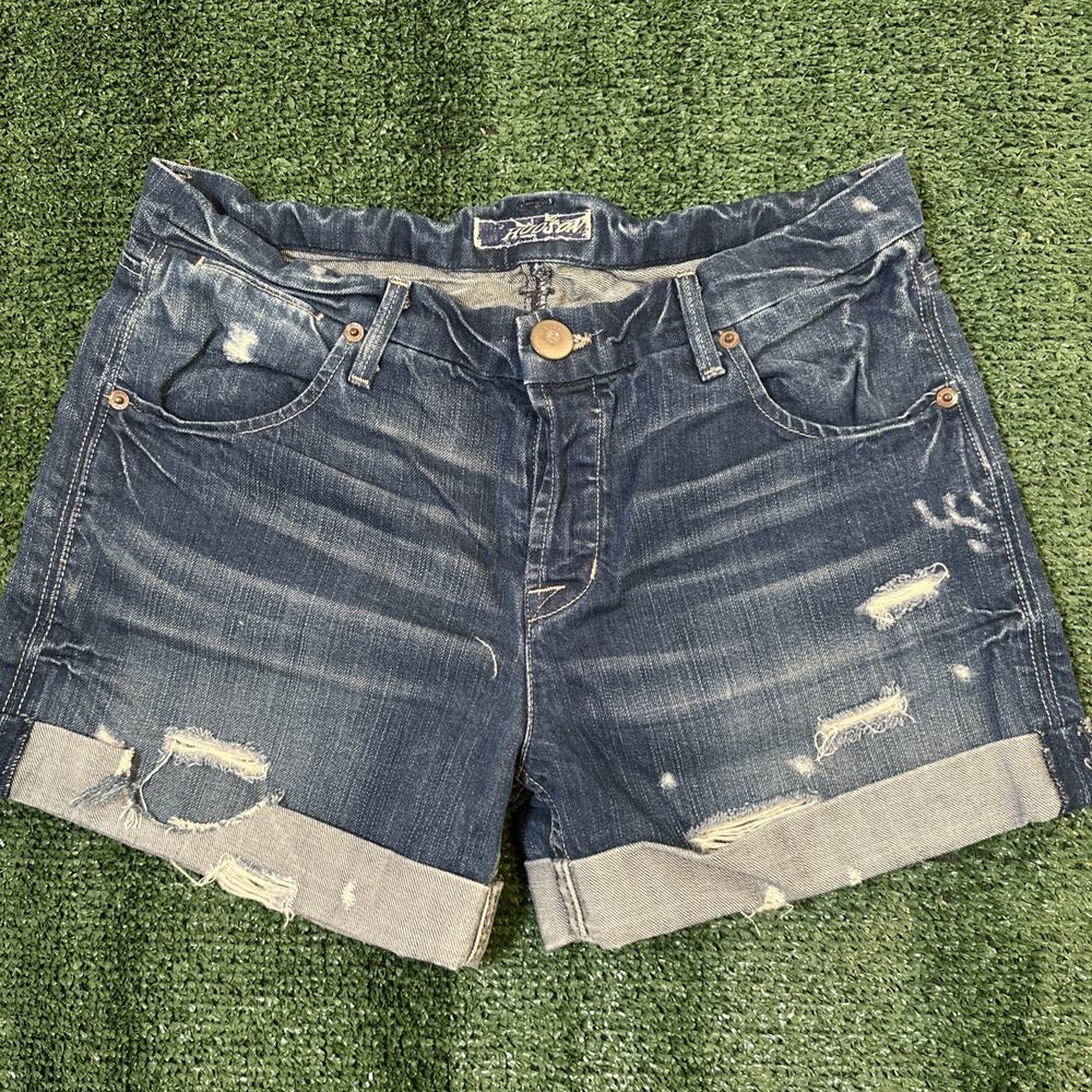 Hudson Size 26 Button Fly Distressed Rolled Hem Denim Jean Shorts